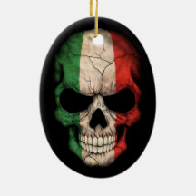 Italian Flag Skull on Black Christmas Tree Ornaments