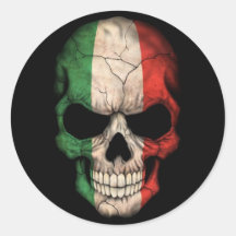 Italian Flag Skull on Black Round Stickers