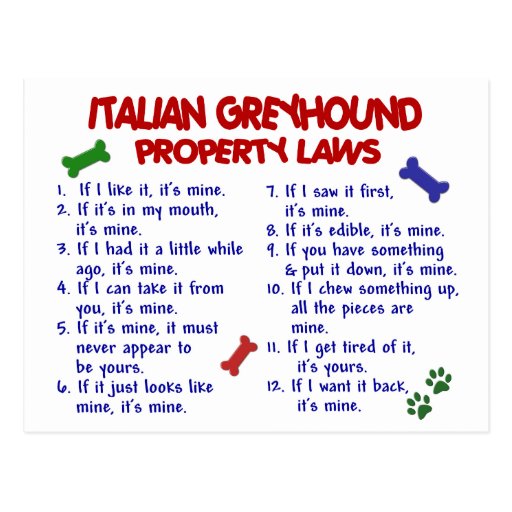 ITALIAN GREYHOUND Property Laws Postcard Zazzle