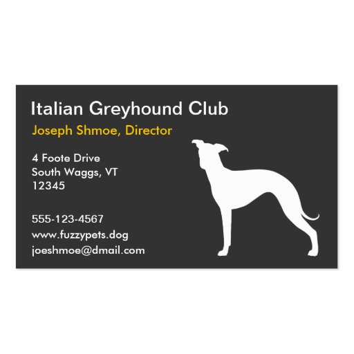 Italian Greyhound Silhouette Business Card (front side)