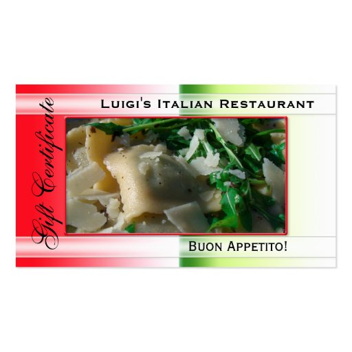 Italian Restaurant Gift Certificate Template Business Card Templates (front side)