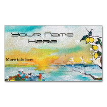 italy, riviera, travel, lemon yellow, turquoise, bluegreen, italian, cinque terre, ginette, watercolor, artsy business cards, colorful, chearful, happy, happy art, [[missing key: type_magneticprofilecar]] with custom graphic design