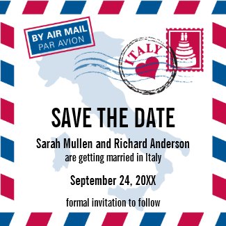 Italy Air Mail Wedding Save the Date magnet