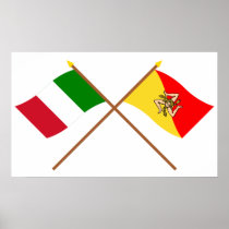 Italy and Sicilia crossed flags Posters