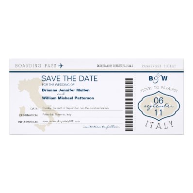 Italy Boarding Pass Save the Date Announcement