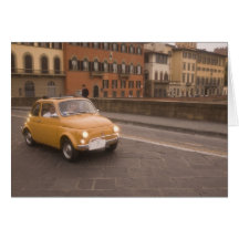 Italy, Florence. Fiat 800 Rally crosses Arno Greeting Card
