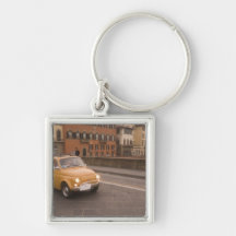 Italy, Florence. Fiat 800 Rally crosses Arno Keychain
