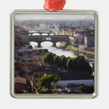 Italy, Florence, Ponte Vecchio and River Arno Christmas Tree Ornaments