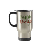 Italy Recycles Reusable Stainless Steel Travel Mug by biscottimafia Italy Recycles Reusable Stainless Steel Travel Mug