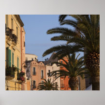 Italy, Sardinia, Cagliari. Buildings and palms Posters