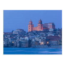 Italy, Sicily, Cefalu, View with Duomo from Post Card