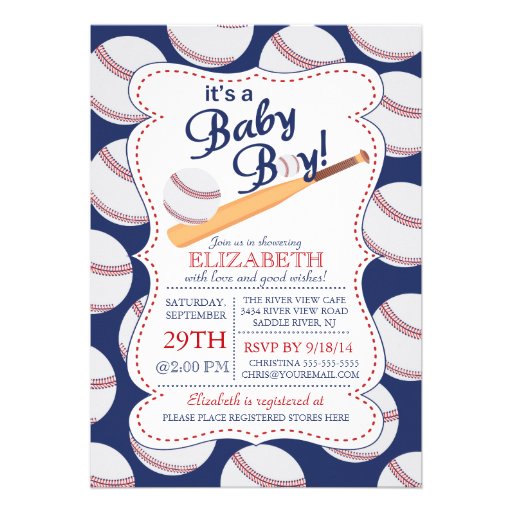It's a Baby Boy Baseball Baby Shower Personalized Announcement (front side)