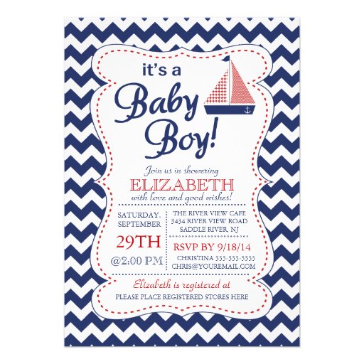 It's a Baby Boy Sailboat Nautical Baby Shower Invitations (front side)