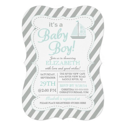 It's a Baby Boy Sailboat Nautical Baby Shower Announcements (front side)