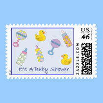 It's A Baby Shower Postage Stamp Blue