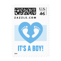 Its a boy baby footprints on blue heart stamps