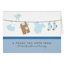 It's a Boy Baby Laundry Thank You Card (blue)