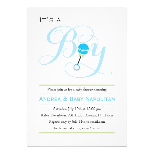 It's a Boy Baby Rattle  | Baby Shower Custom Invitation
