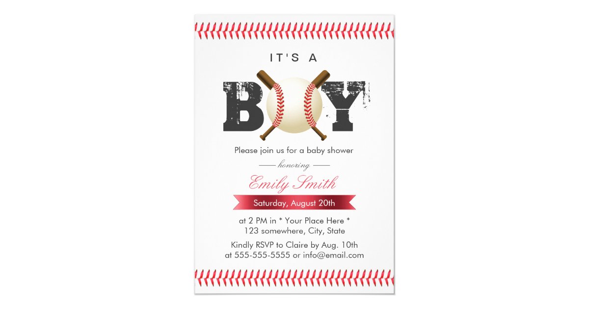 It's a Boy Baseball Stitching Sports Baby Shower Card Zazzle