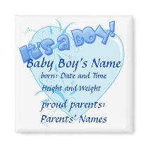 It's a Boy! Birth Announcement Magnet by rosaamarilla It's a Boy! Birth Announcement Magnet