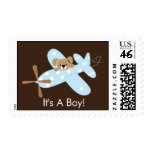 It's a Boy Blue Airplane Birth Announcement Stamp