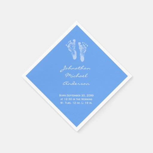 Its a Boy Blue Baby Footprints Birth Announcement Napkin Zazzle