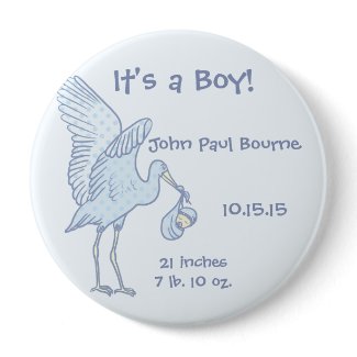 It's A boy! Blue Dots Stork Button button