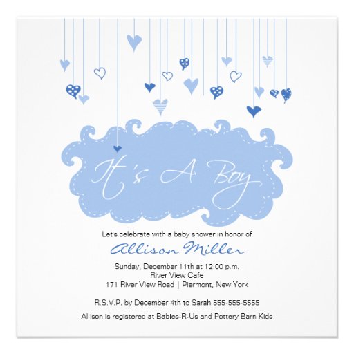 It's A Boy Blue Hearts Boy Baby Shower Invitation