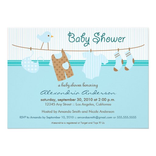 It's a Boy! Clothesline Baby Shower Invitation