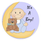 round_sticker - Announce your beautiful new baby boy with this adorable baby cartoon design.
