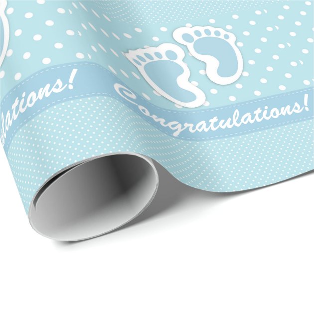 Its A Boy Cute Baby Feet On Pastel Blue Wrapping Paper 3/4