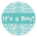 It's a Boy! Damask Envelope Sticker Seal