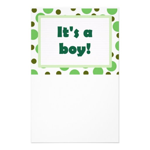 It's A Boy! Dot Design Light Green Stationery