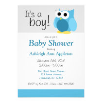 It's a boy! Funny Blue Owl Baby Shower Invitations invitations