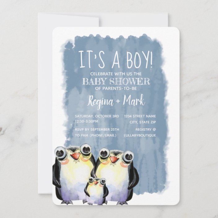 It S A Boy Penguin Baby Shower Invitation Zazzle