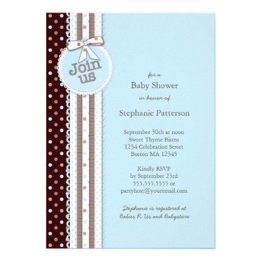 It's a Boy Ribbon & Bow Baby Shower Blue Dots Personalized Announcements