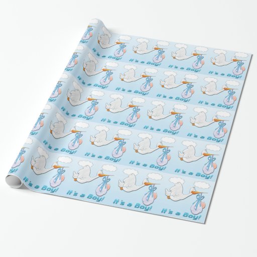 It's a Boy Stork Baby Shower Wrapping Paper | Zazzle