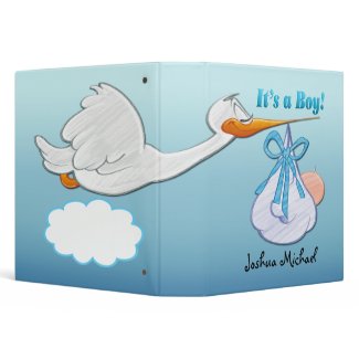 It's A Boy - Stork Keepsake 1.5" Baby Book 3 Ring Binders