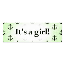 It's a Girl! Anchor Pattern Baby Green Business Card Templates