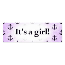 It's a Girl! Anchor Pattern Baby Purple Business Card Templates