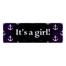 It's a Girl! Anchor Pattern Dark Purple Business Card