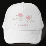 It's A Girl Argyle Pink Hearts Swirl Hat