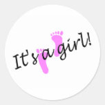 Its A Girl Baby Footprints Round Stickers
