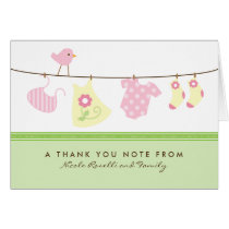 It's a Girl Baby Laundry Thank You Card (green)