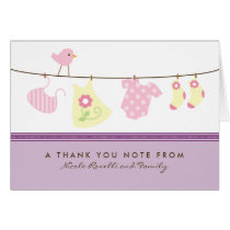It's a Girl Baby Laundry Thank You Card (purple)