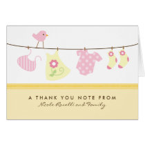 It's a Girl Baby Laundry Thank You Card (yellow)