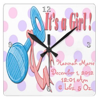 It's a Girl - Baby Rattle Keepsake Wall Clock