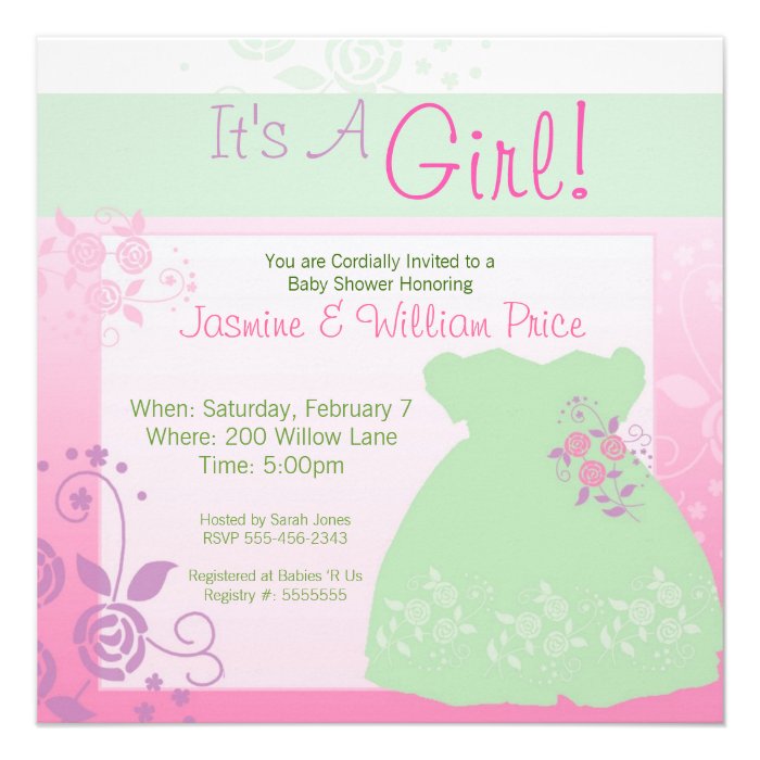 Its A Girl Baby Shower Invitation Pastel Dress