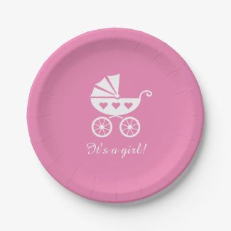 Its a girl baby shower paper plates with carriage 7 inch paper plate