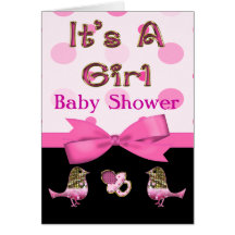 It's A Girl Baby Shower Pink & Gold Bling Greeting Cards